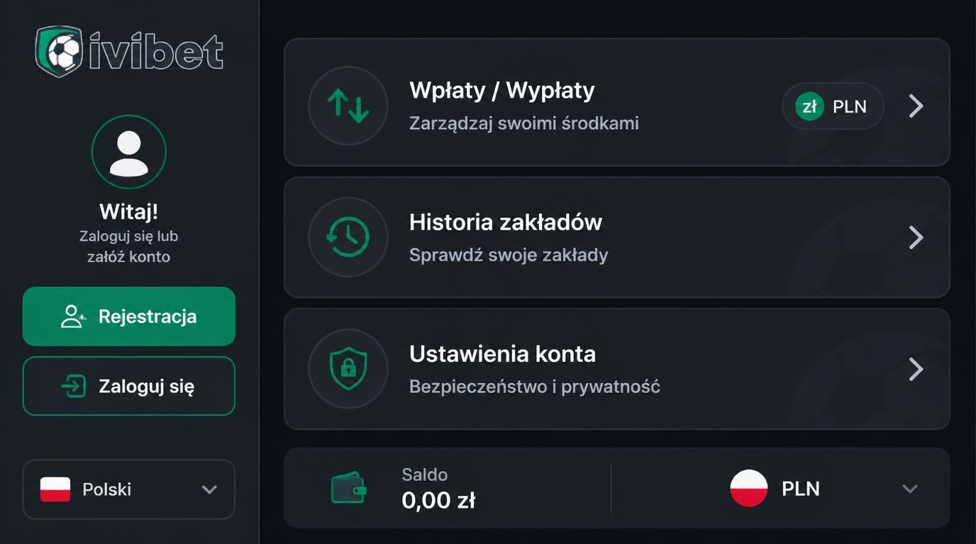  Panel konta w aplikacji Ivibet z historią zakładów i ustawieniami 